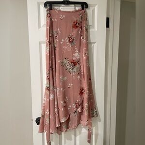 Bobeau Pink Asymmetrical Wrap Maxi Skirt